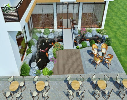 Thiết Kế Thi Công Cafe Vườn Hồ Koi Thác Nước Nghệ An