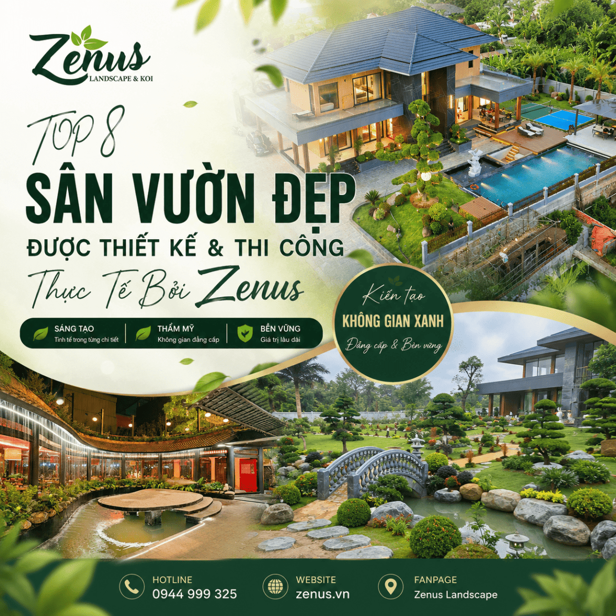Top Sân Vườn Đẹp Được Thiết Kế Thi Công Hoàn Thiện Bởi Zenus