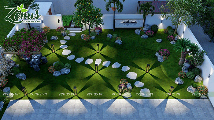 Thiết kế 3D sân vườn biệt thự Thái Nguyên