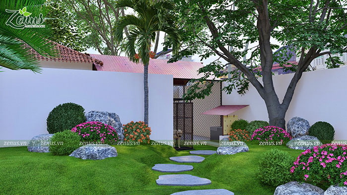 Thiết kế sân vườn biệt thự Thái Nguyên