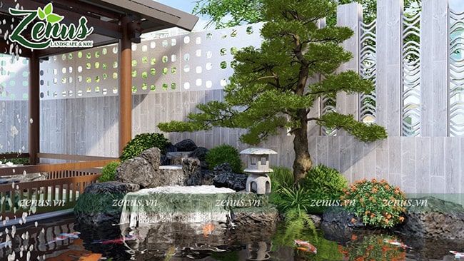 Thiết kế cảnh quan sân vườn hồ koi Thanh Oai