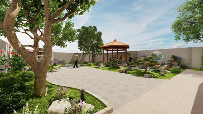 Thiết kế 3D sân vườn hồ koi Nghệ An