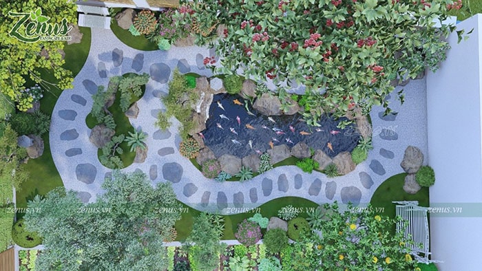 Thiết kế 3d sân vườn Hồ Koi Tuyên Quang