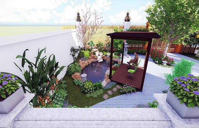 Mẫu thiết kế 3D sân vườn đẹp hút mắt