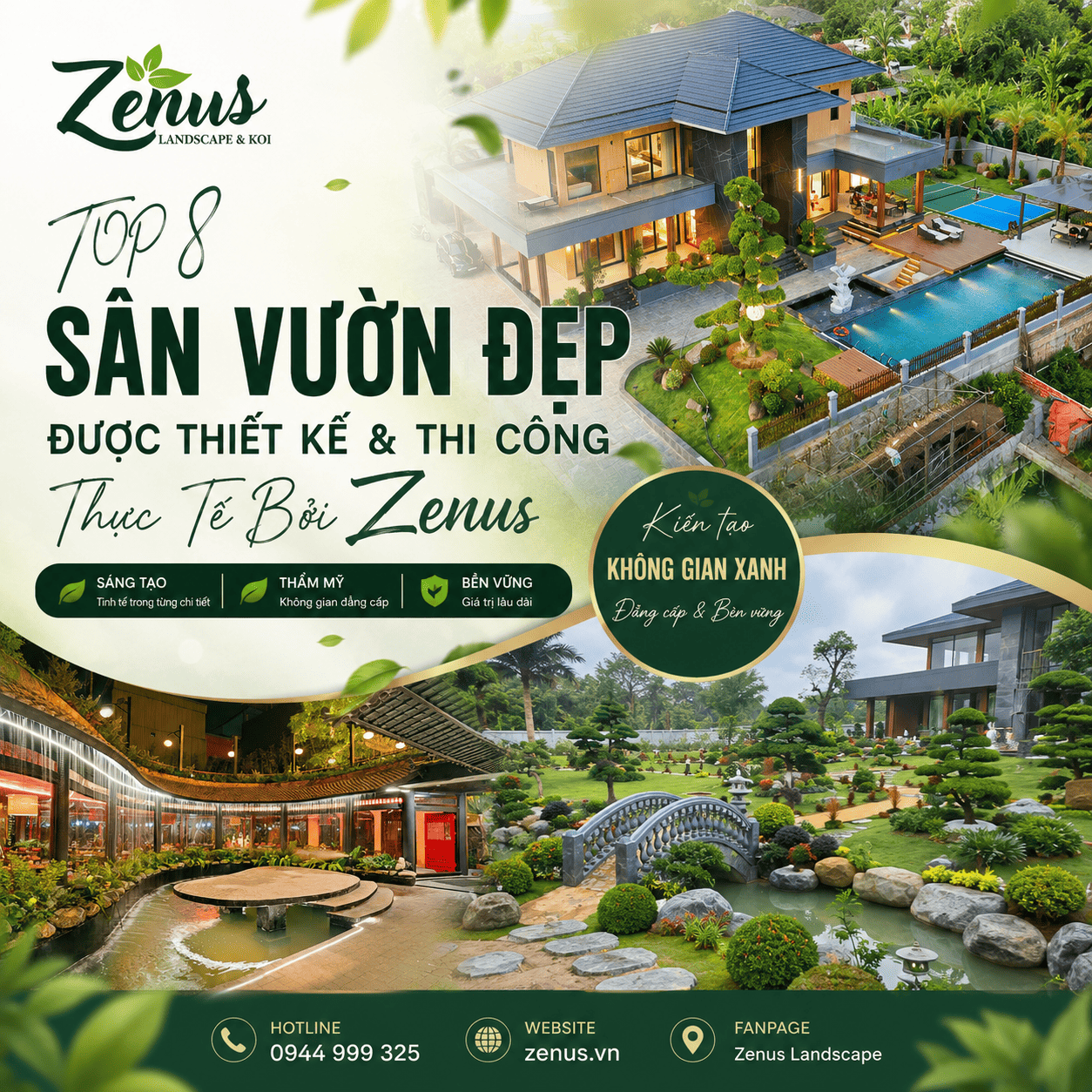 Top Sân Vườn Đẹp Được Thiết Kế Thi Công Hoàn Thiện Bởi Zenus