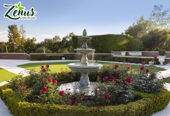 Đài phun nước nét đặc trưng của sân vườn Châu Âu